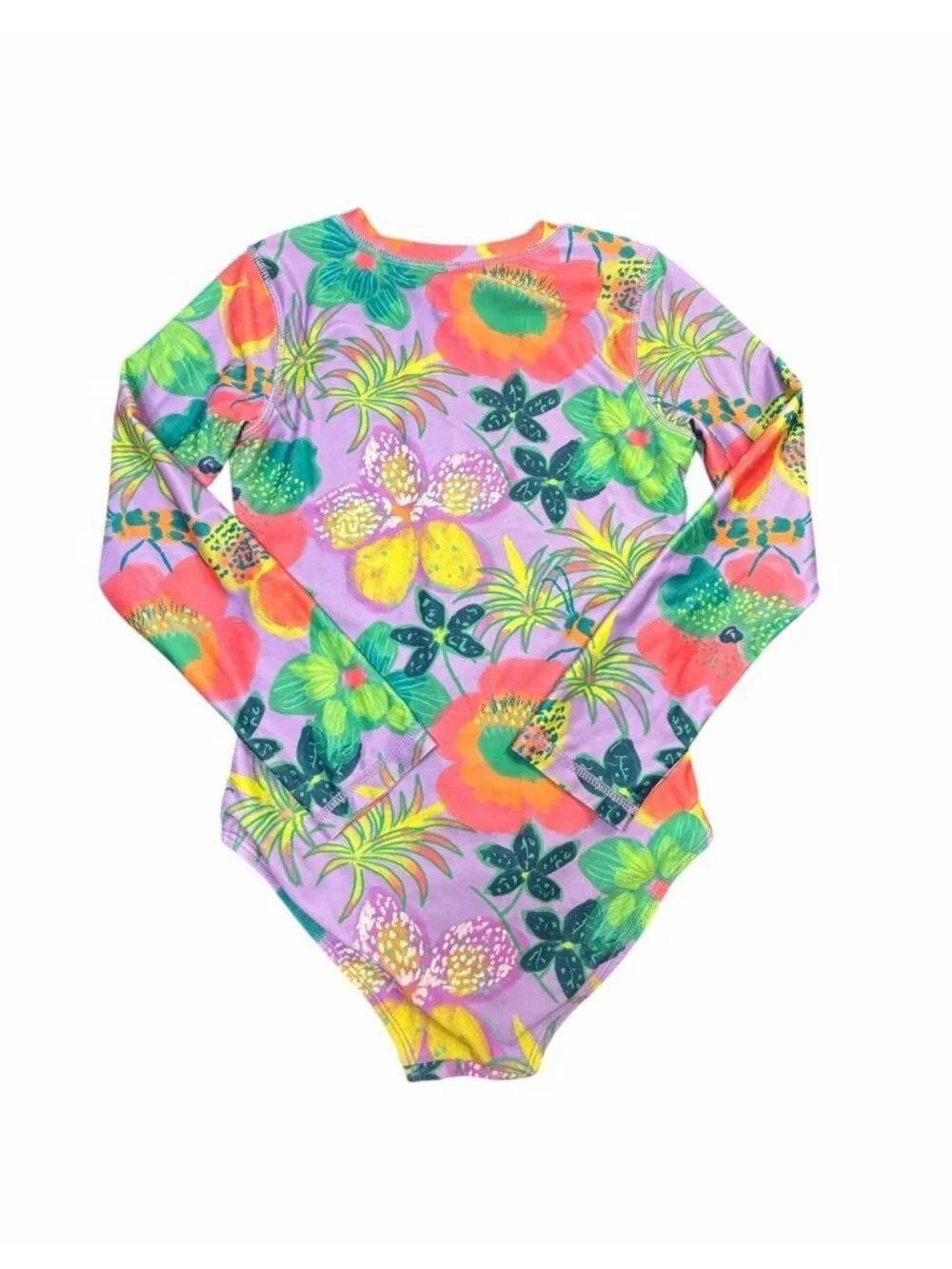 Tea Collection Girls Size 10 Tropical Floral Long Sleeve One Piece Rash Guard 10